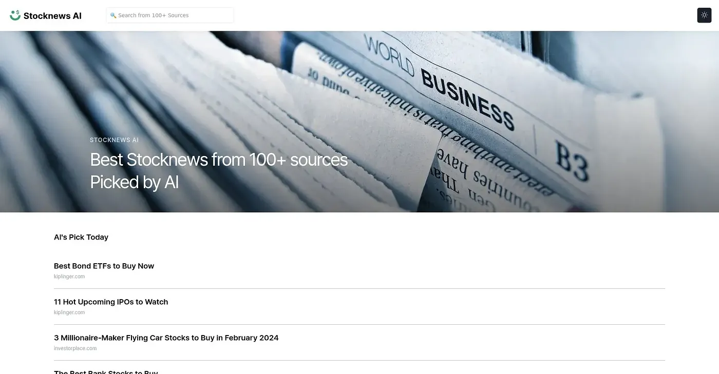 Screenshot of Stocknews AI