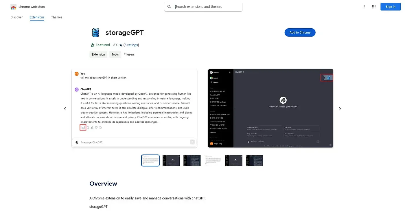 Screenshot of StorageGPT Chrome Extension