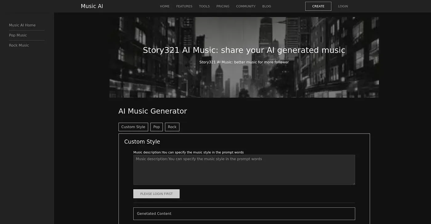 Screenshot of Story321 Music AI