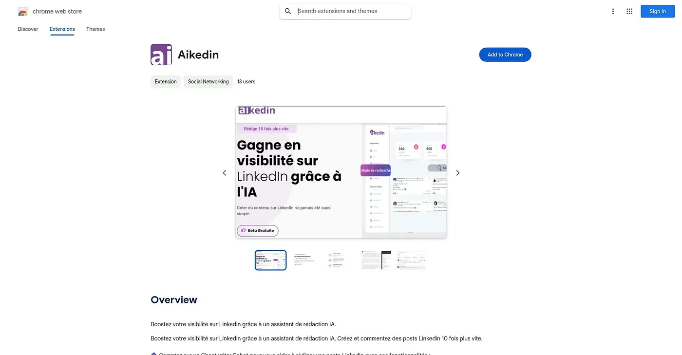 Screenshot of Aikedin Chrome Extension