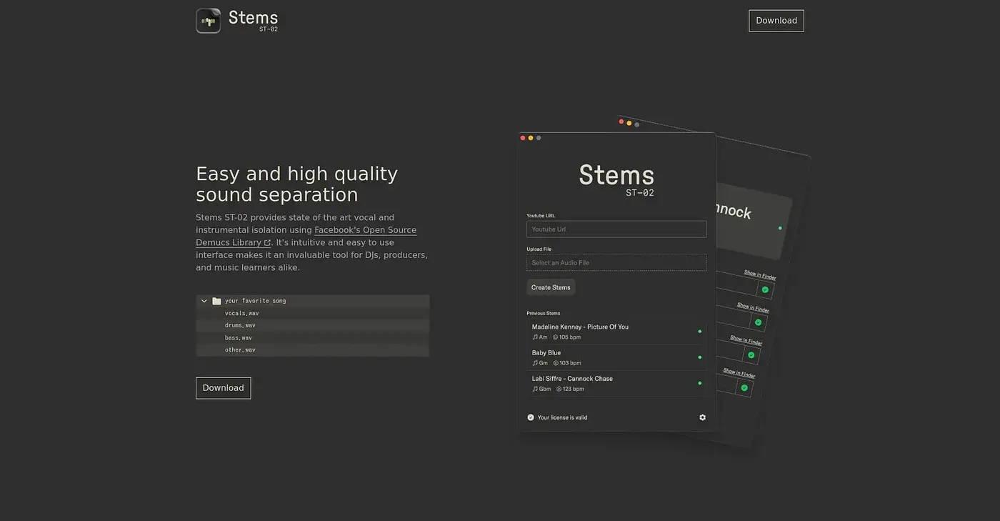 Screenshot of Stems AI