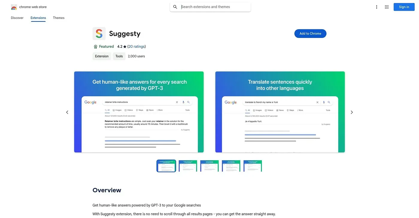 Screenshot of Suggesty Chrome Extension