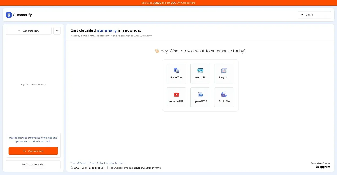 Screenshot of Summarify