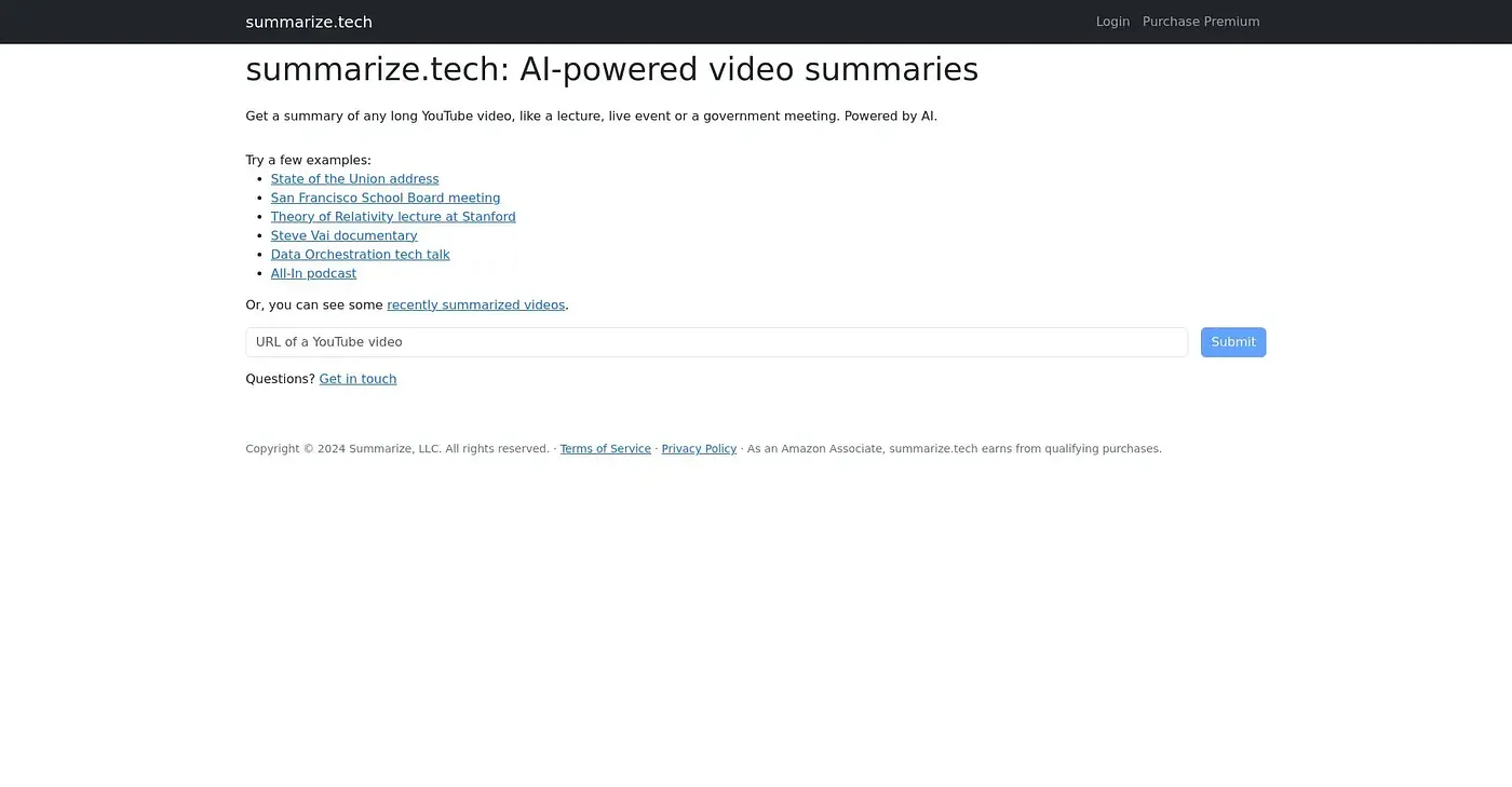 Screenshot of Summarize Tech