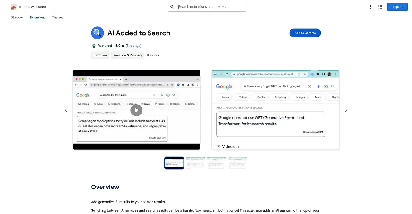 Screenshot of AI Added To Search - Chrome Extension