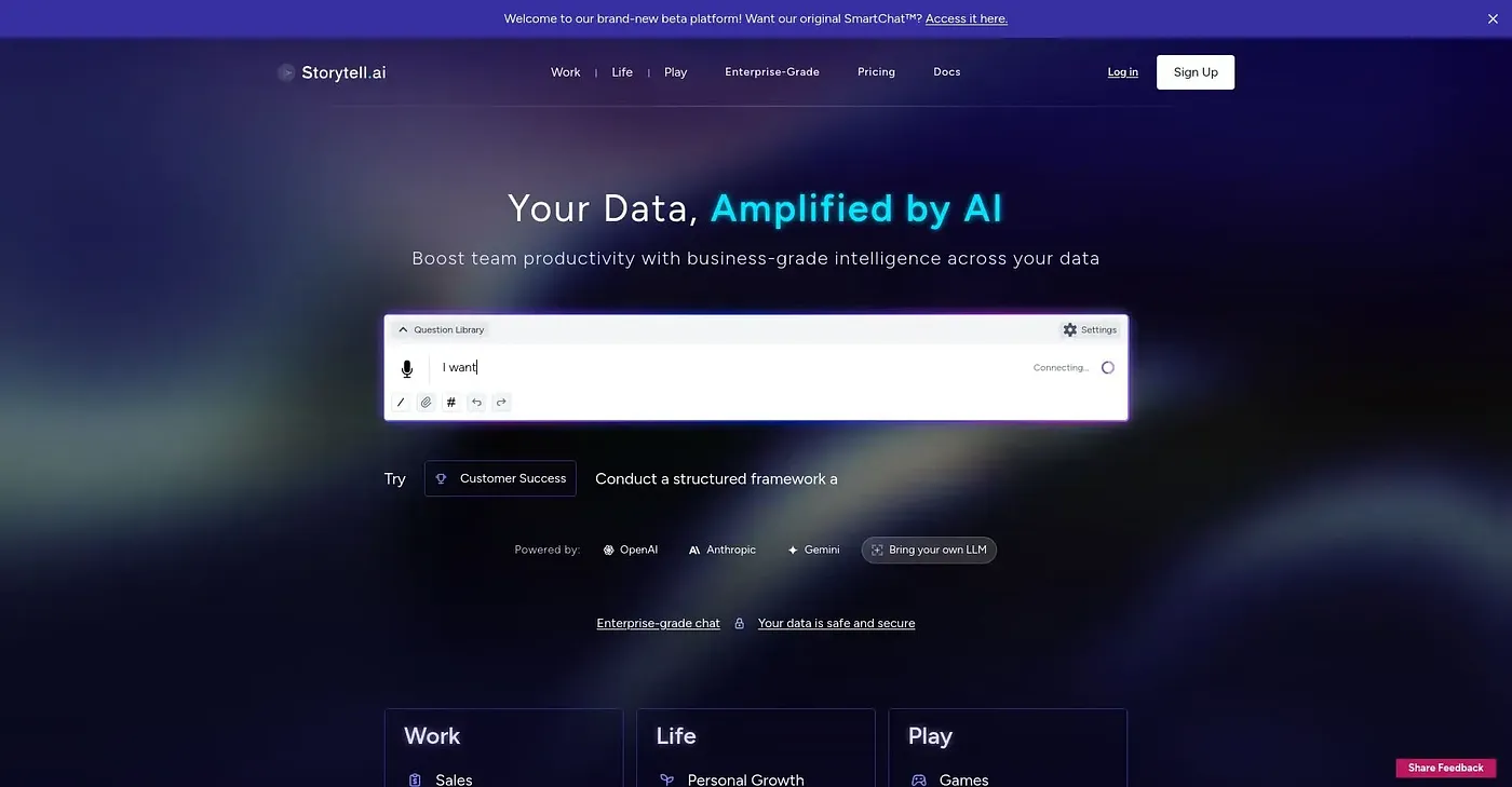 Screenshot of Storytell AI