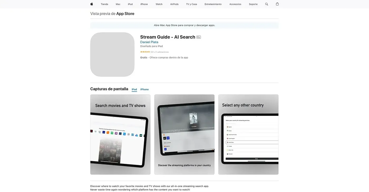 Screenshot of Stream Guide - AI Search