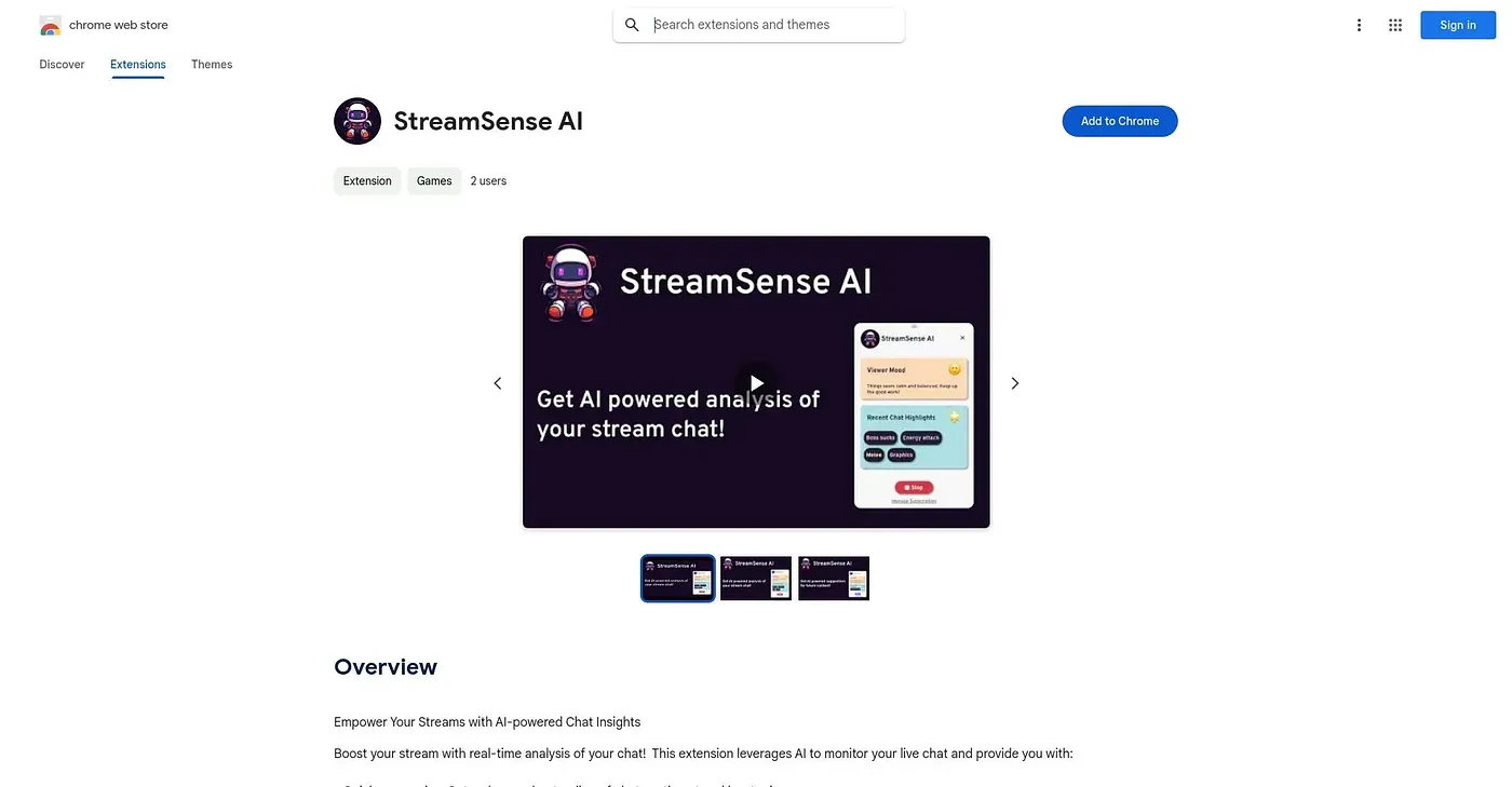 Screenshot of StreamSense AI Extension