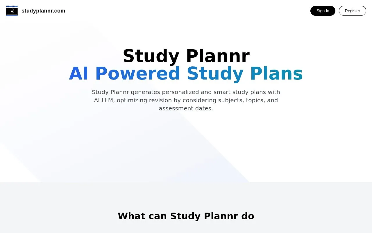 Screenshot of Study Plannr