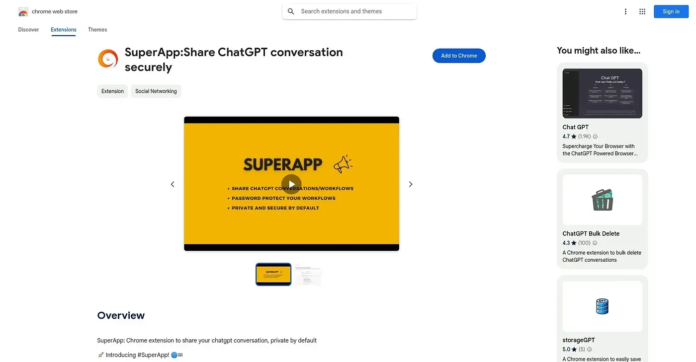 Screenshot of SuperApp Chrome Extension