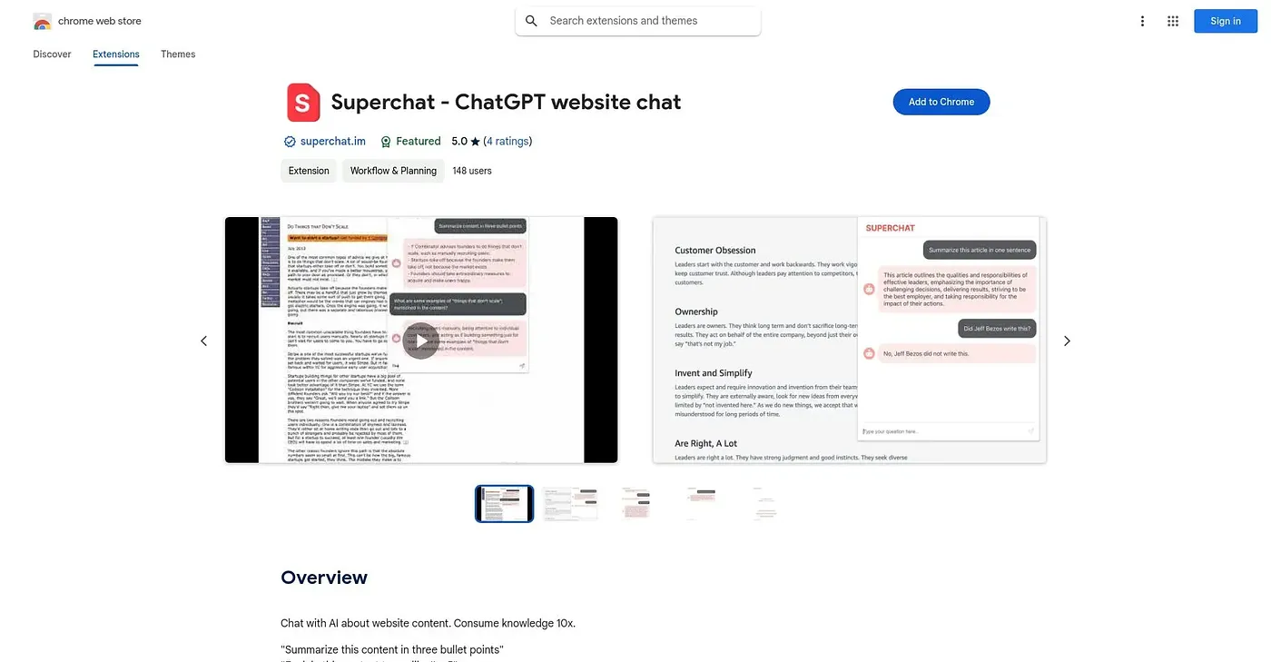 Screenshot of SuperChat ChatGPT Website Chrome Extension