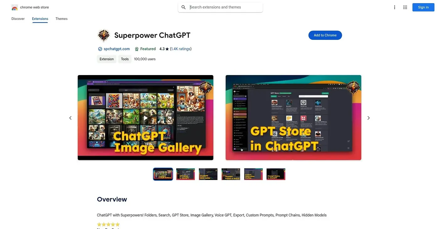 Screenshot of Superpower ChatGPT Chrome Extension