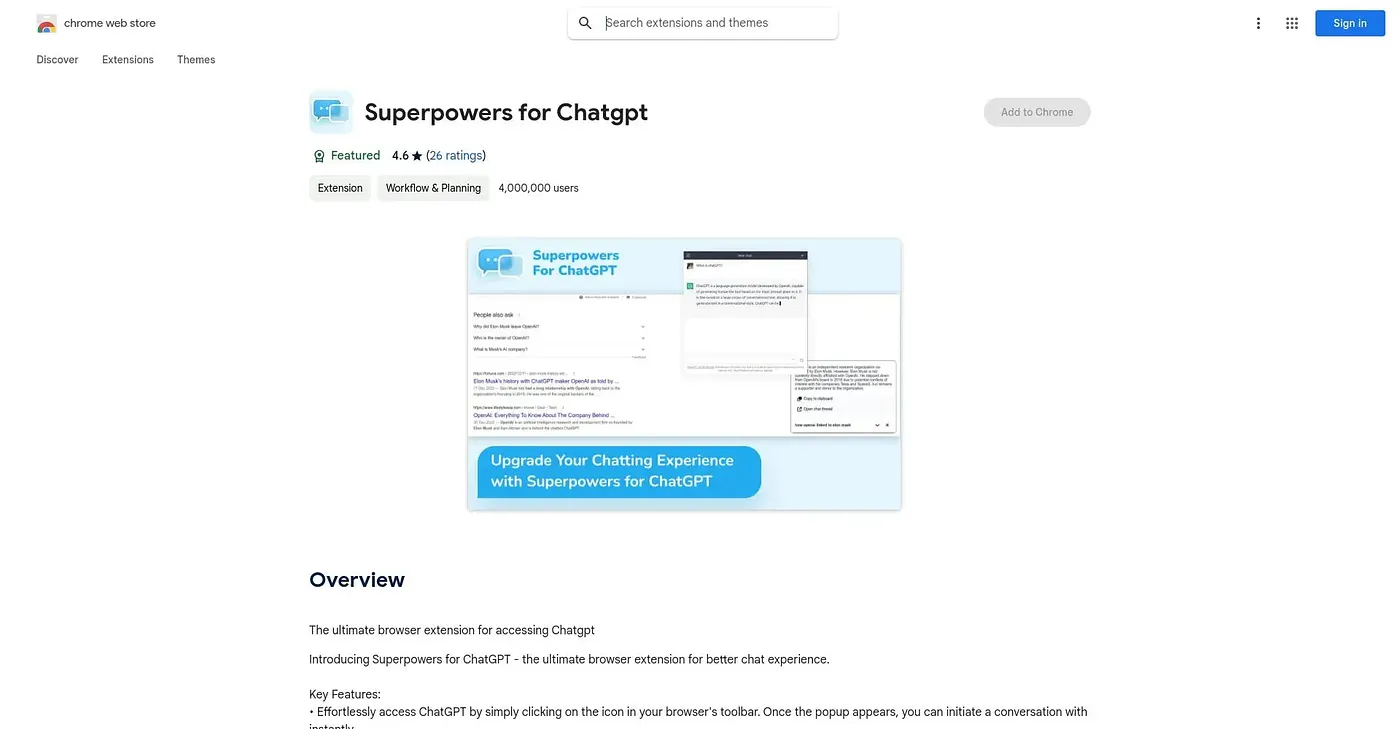 Screenshot of Superpowers For Chatgpt Chrome Extension