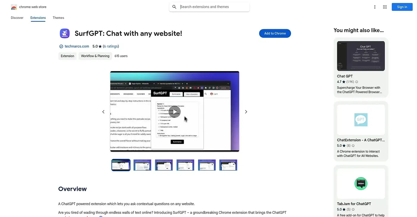 Screenshot of SurfGPT Chrome Extension