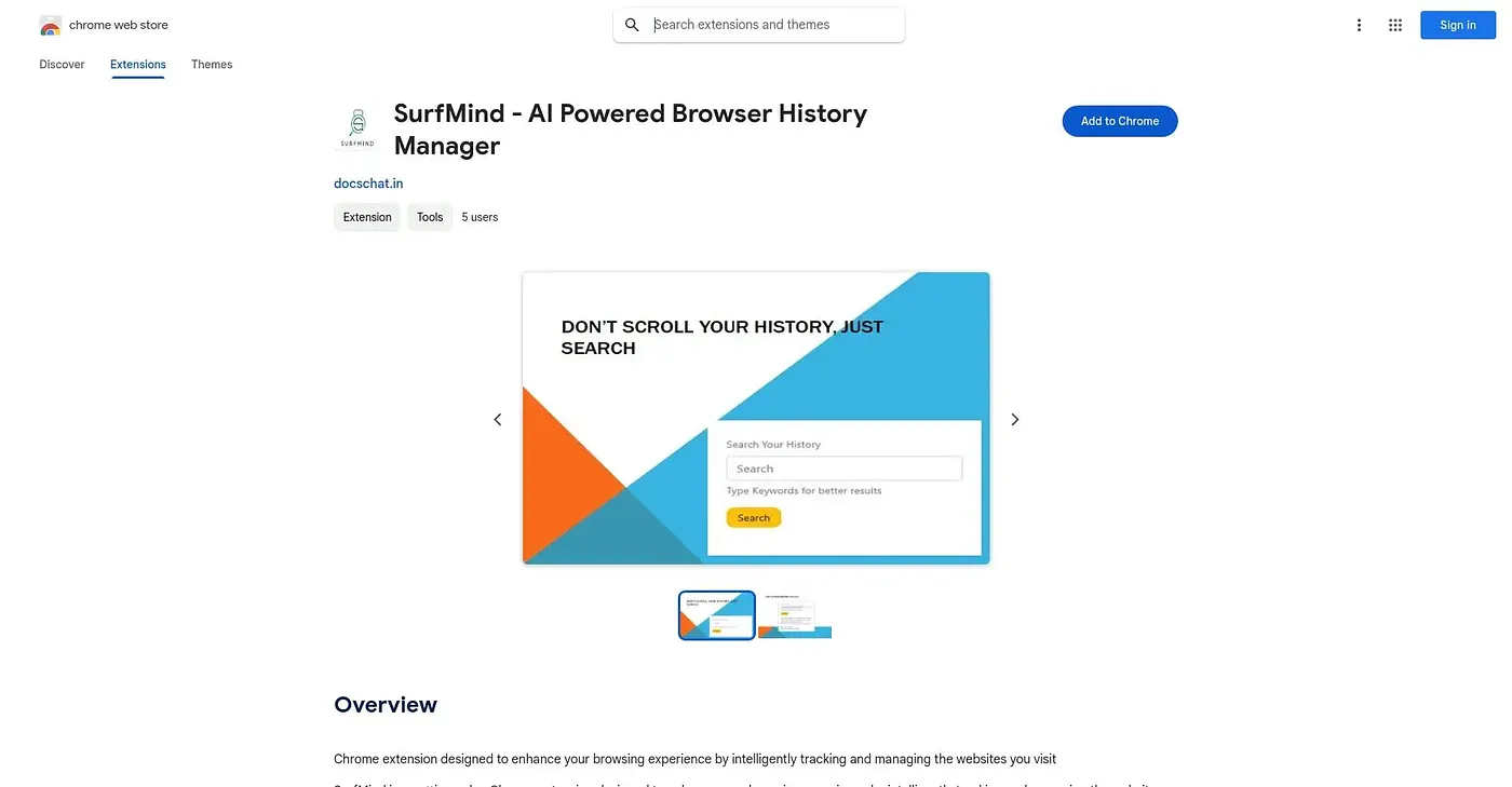 Screenshot of Surfmind Extension