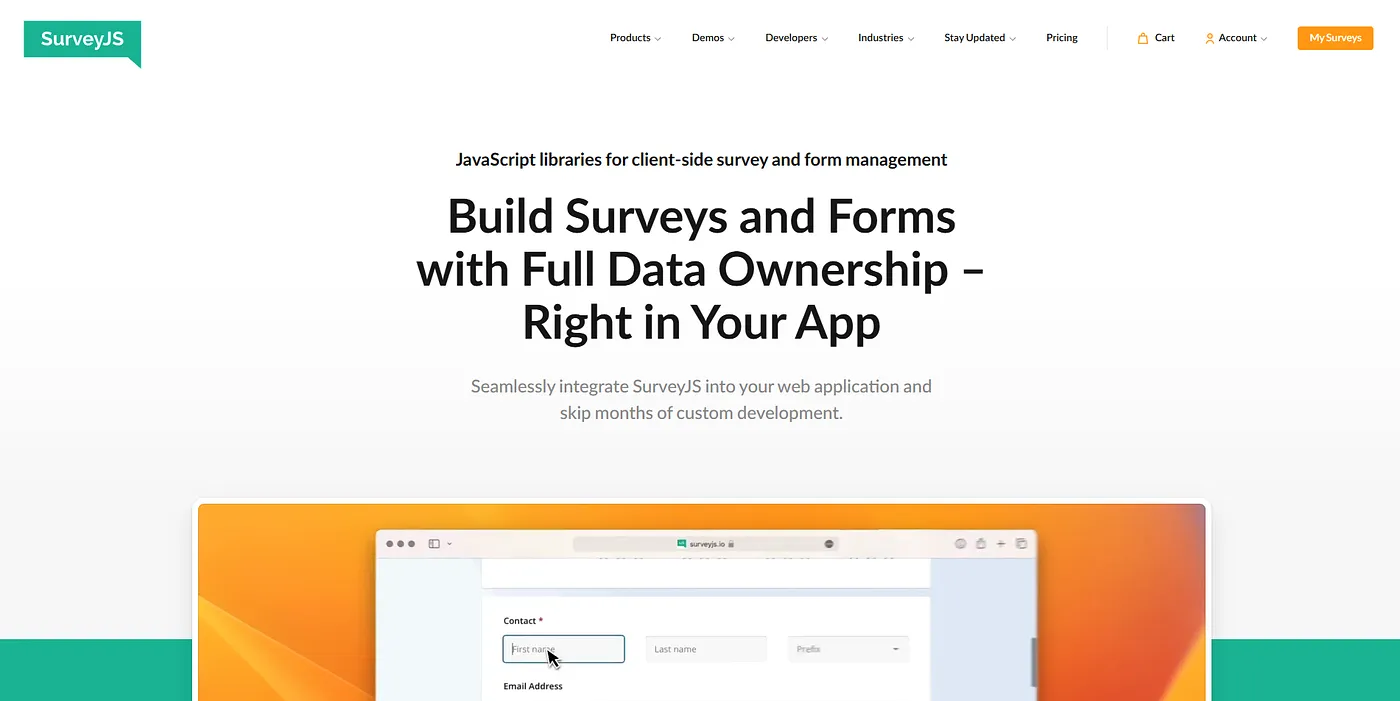 Screenshot of SurveyJS