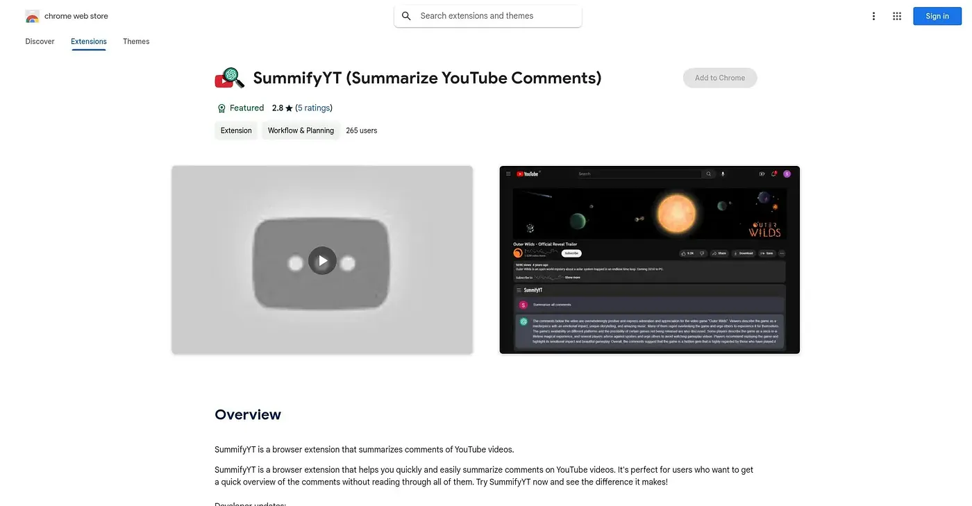 Screenshot of SummifyYT Extension
