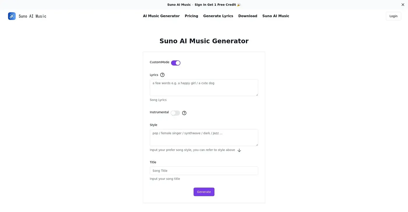 Screenshot of Suno AI Music