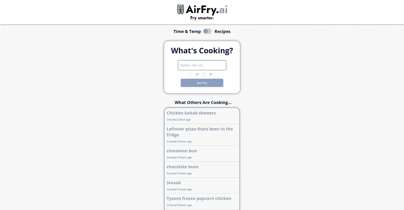 Screenshot of Air Fry AI
