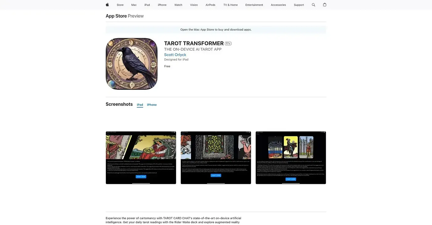 Screenshot of TAROT CARD CHAT