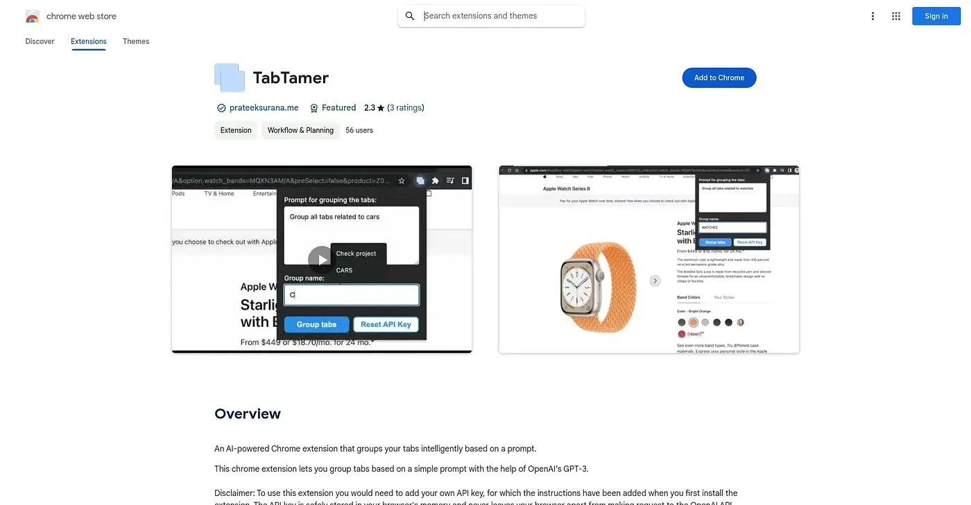 Screenshot of TabTamer Chrome Extension