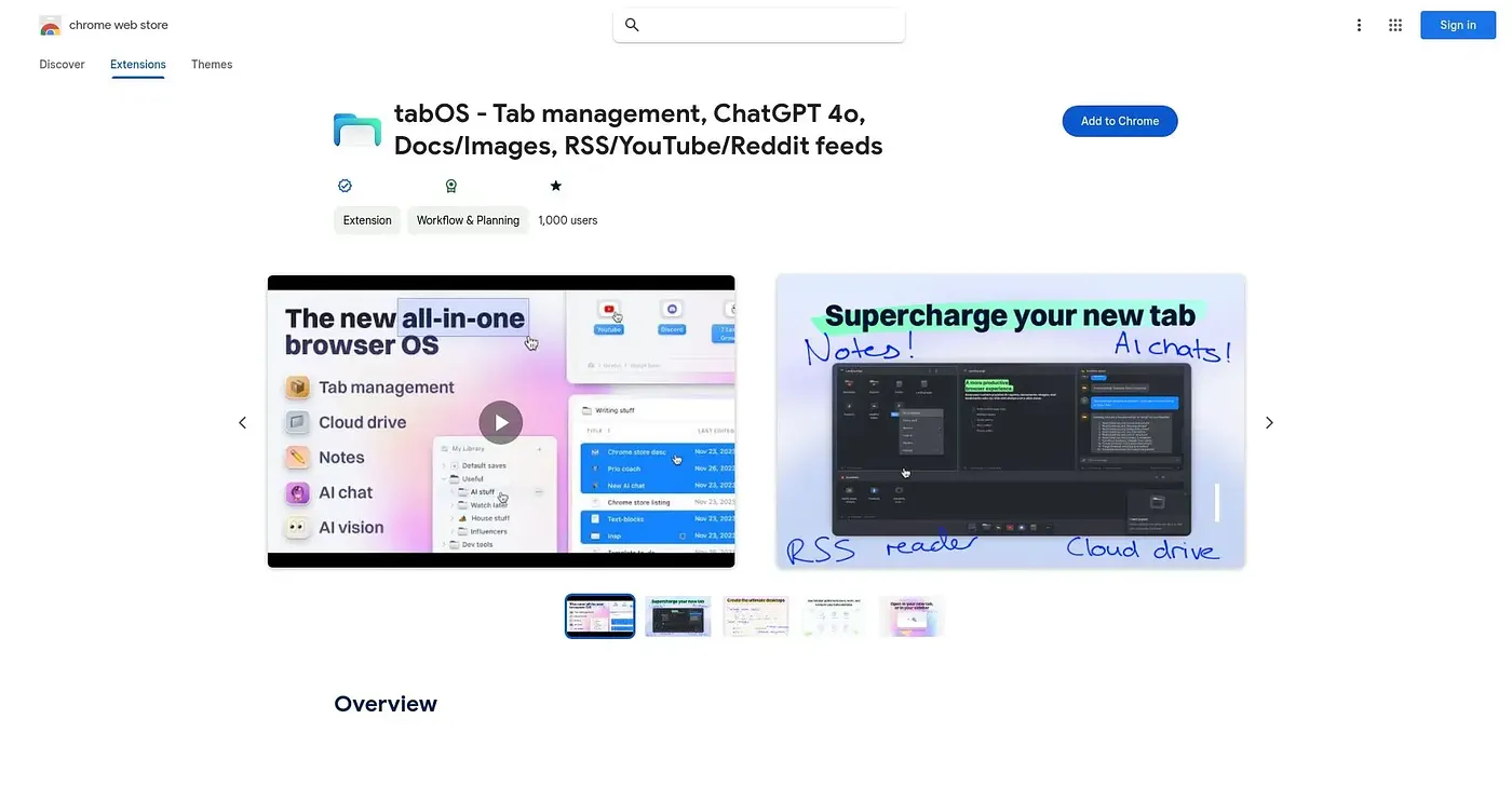 Screenshot of Tabos - Chrome Extension