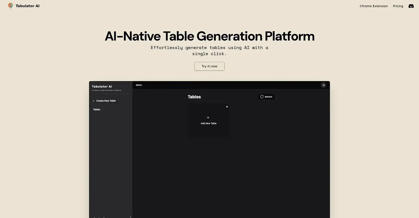 Screenshot of Tabulator AI