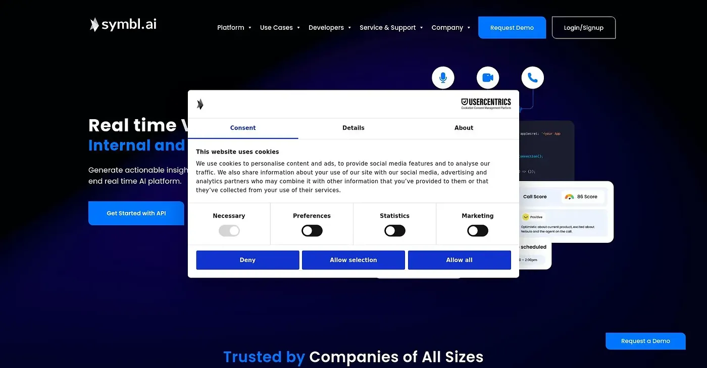 Screenshot of Symbl.ai