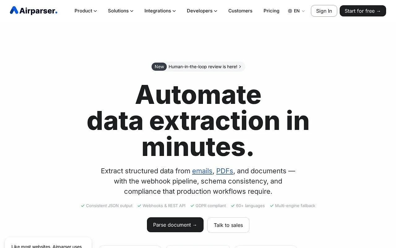 Screenshot of Airparser