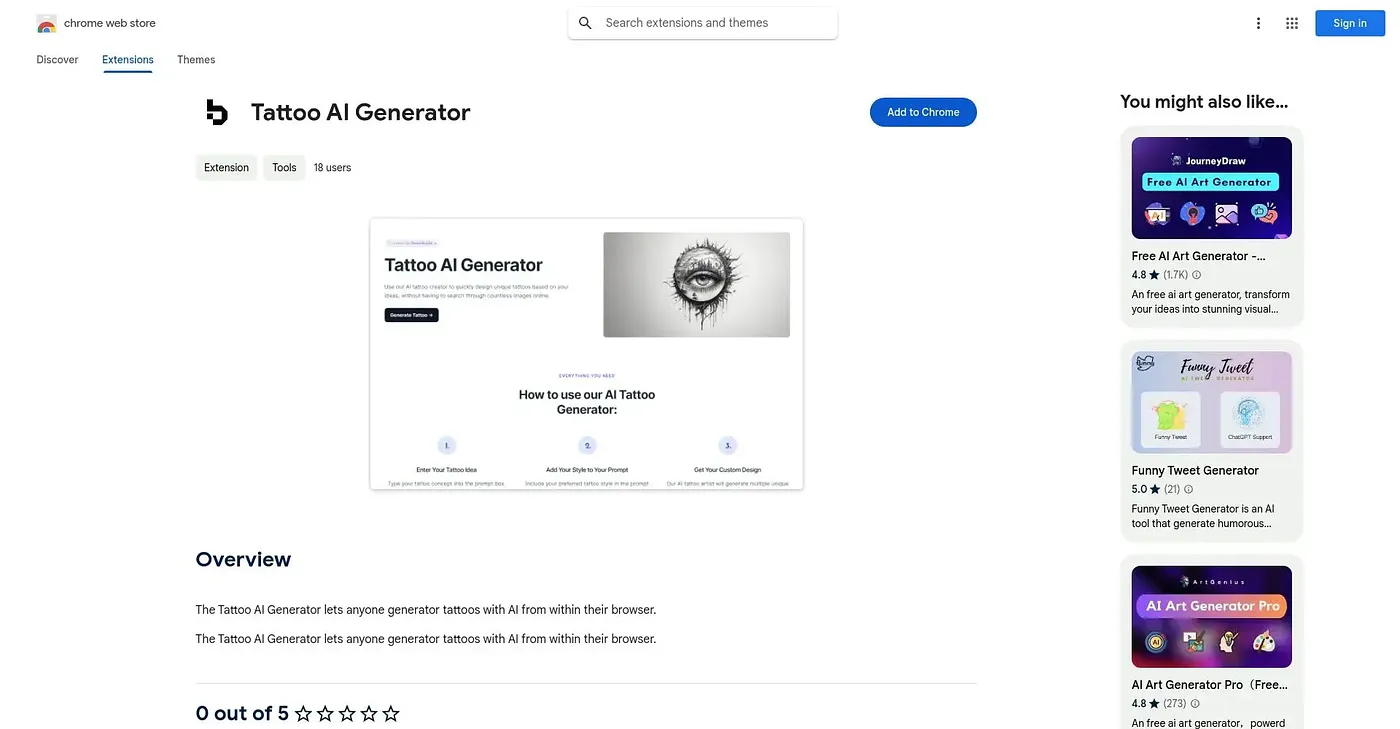 Screenshot of Tattoo AI Generator Chrome Extension