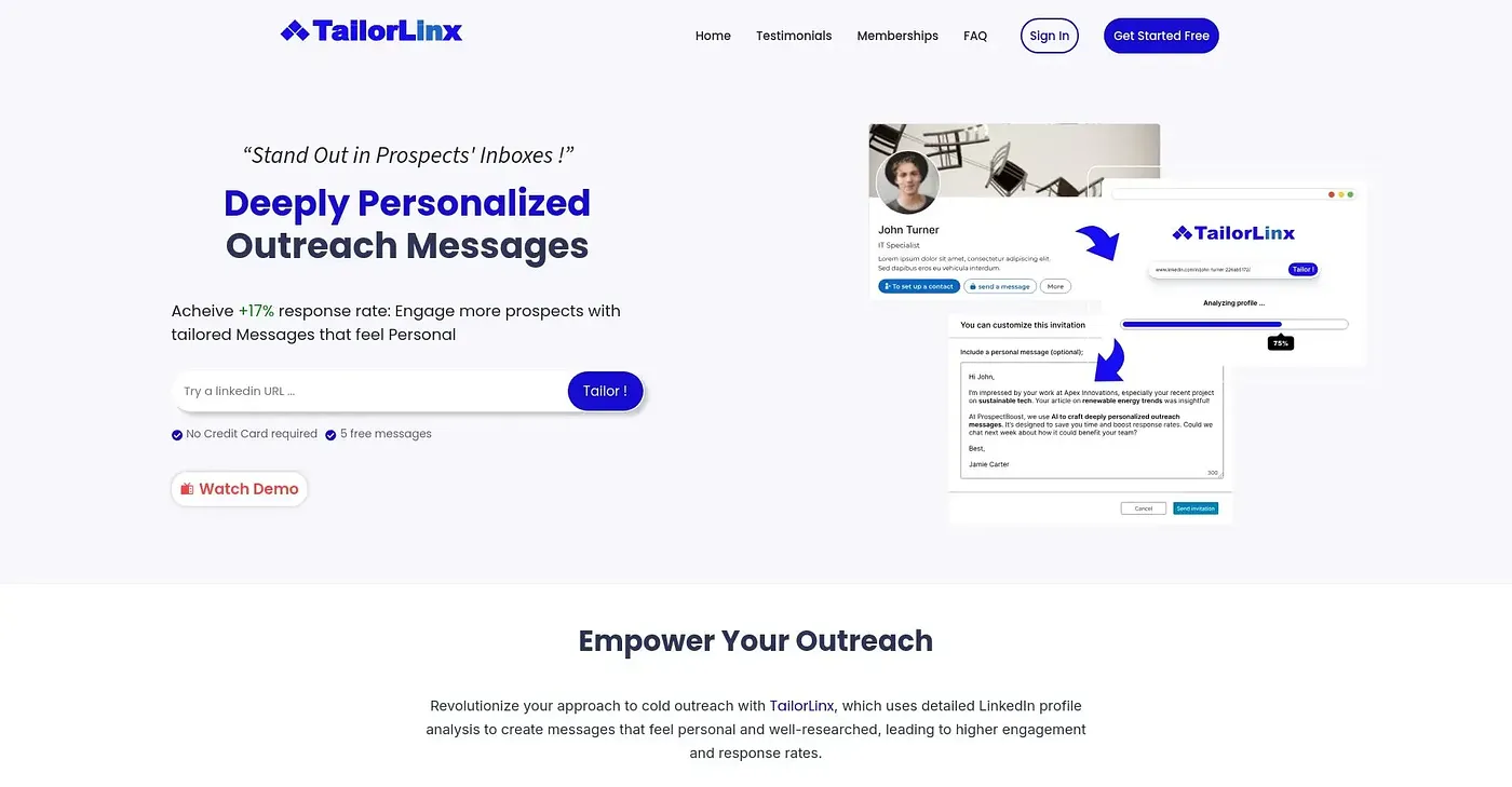 Screenshot of TailorLinx