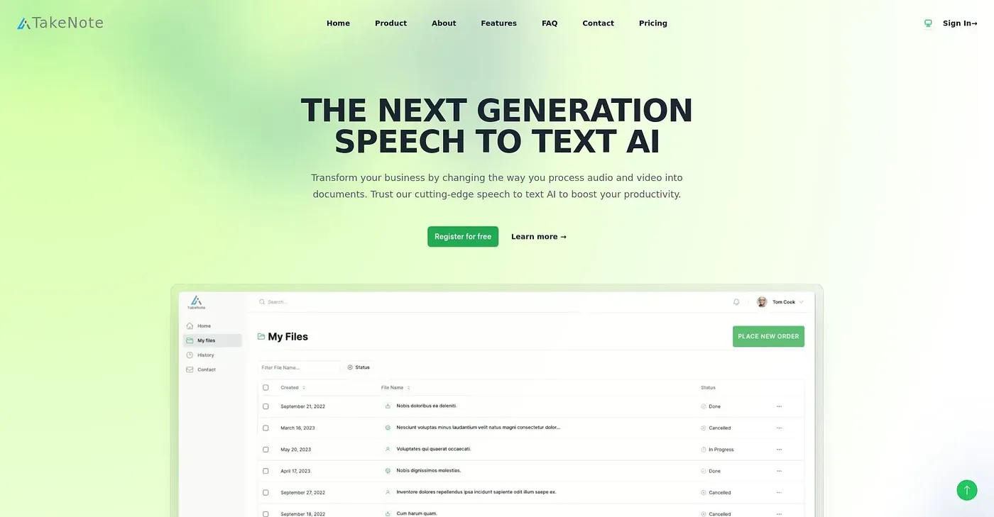 Screenshot of Take Note AI