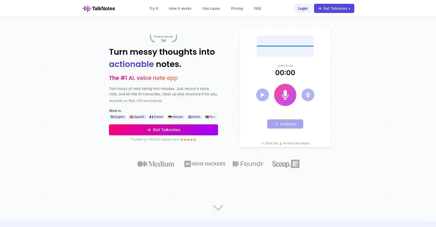 Screenshot of Talk Notes