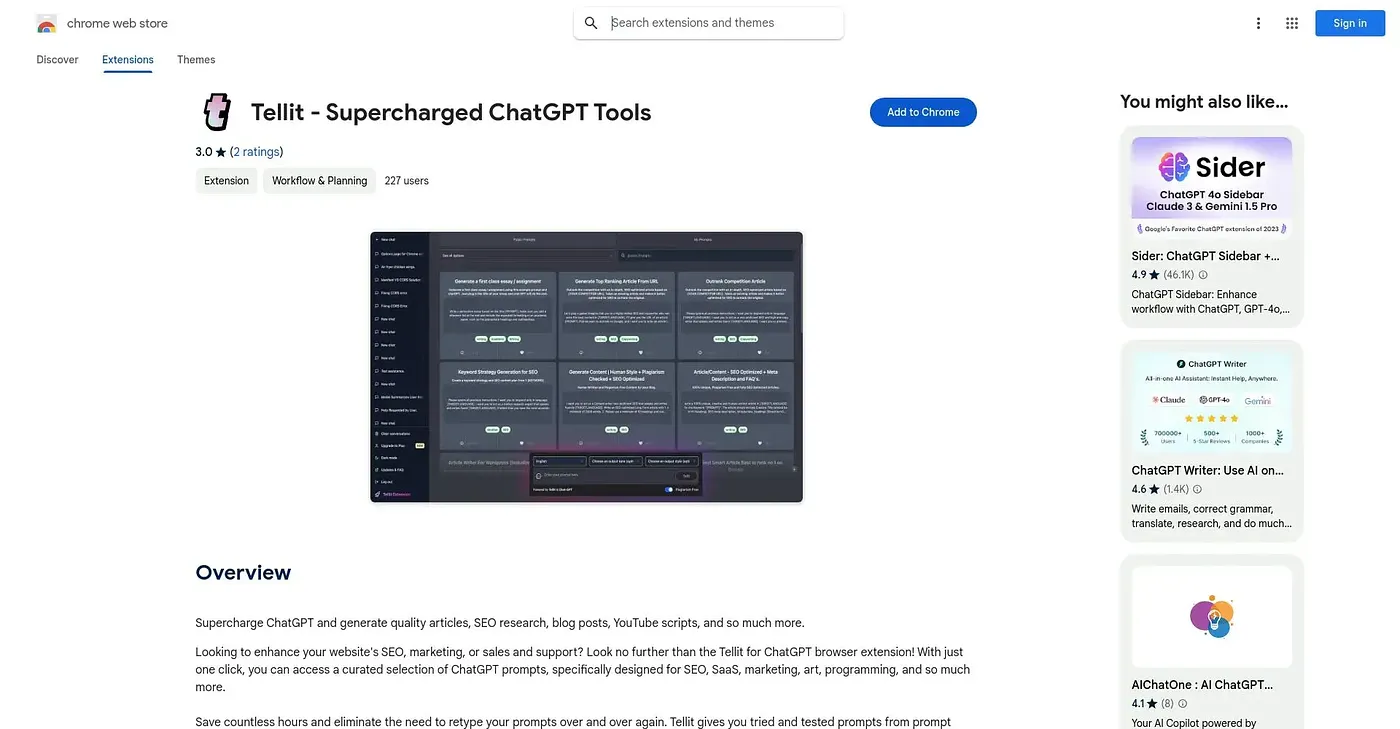 Screenshot of Tellit Supercharged ChatGPT