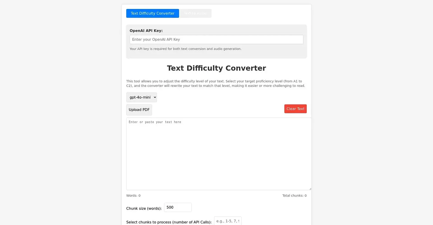 Screenshot of Text Difficulty Converter