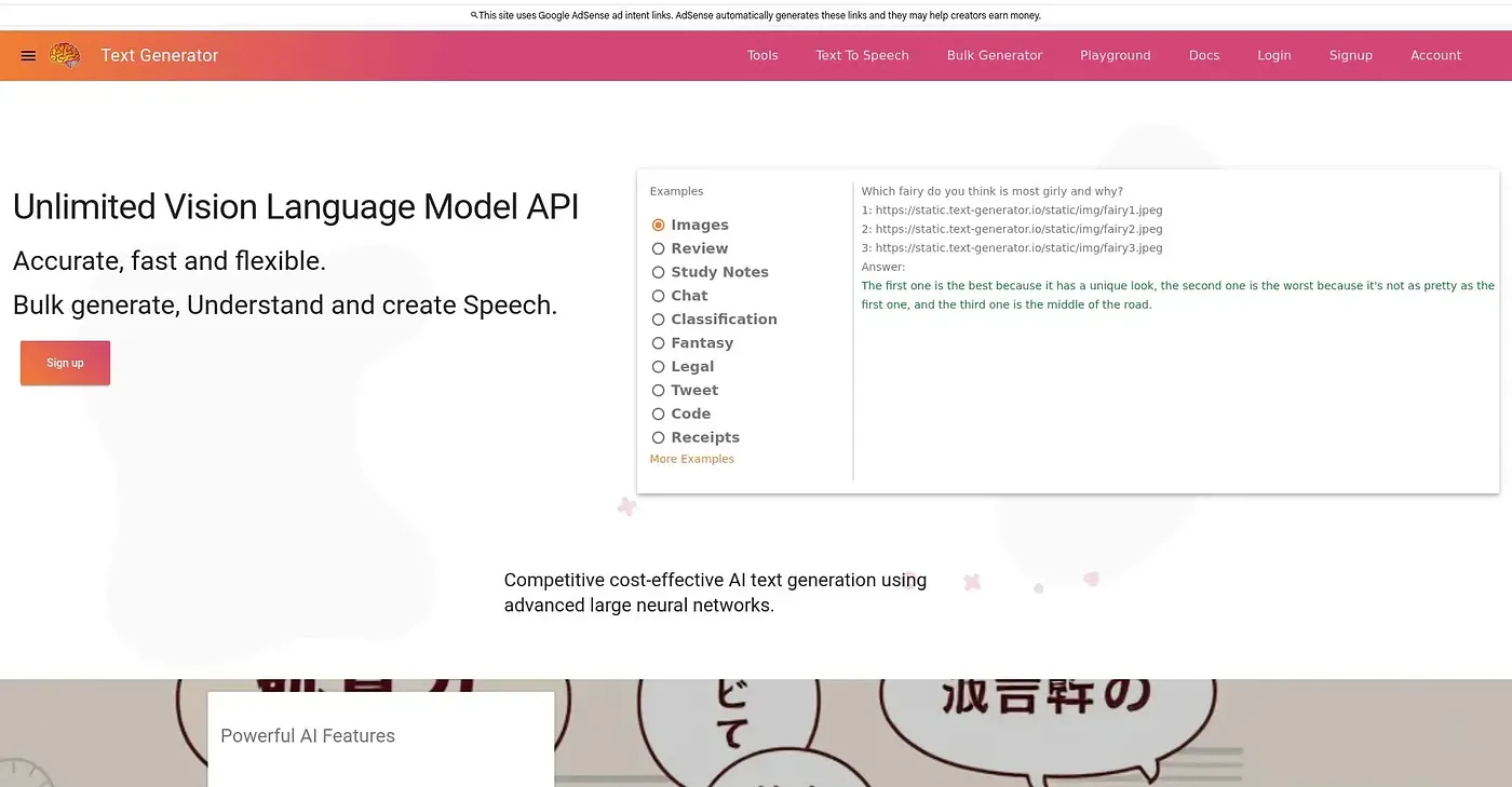 Screenshot of Text Generator
