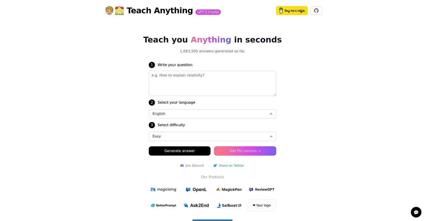 Screenshot of Teach Anything