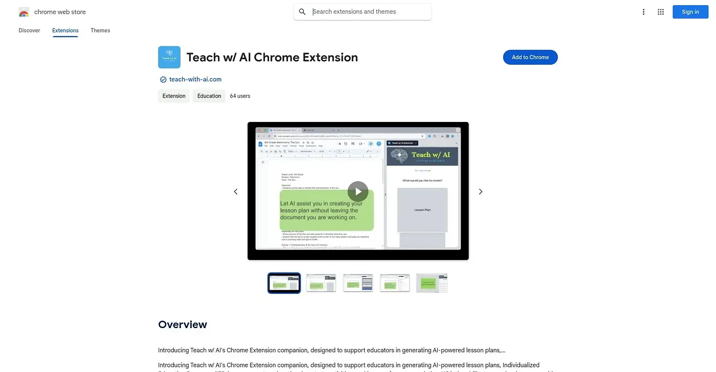 Screenshot of Teach w/ AI Chrome Extension