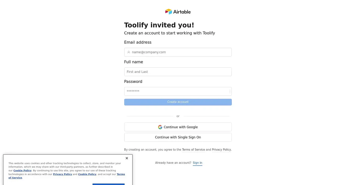 Screenshot of Airtable