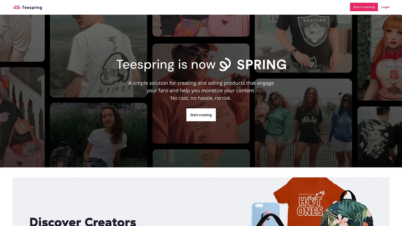 Screenshot of Teespring