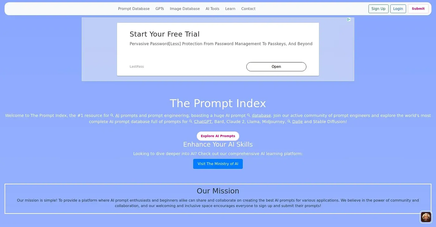 Screenshot of The Prompt Index