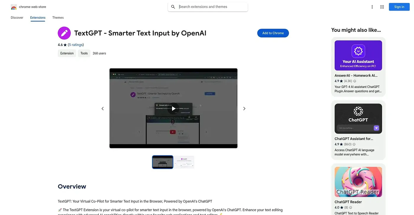 Screenshot of TextGPT Chrome Extension