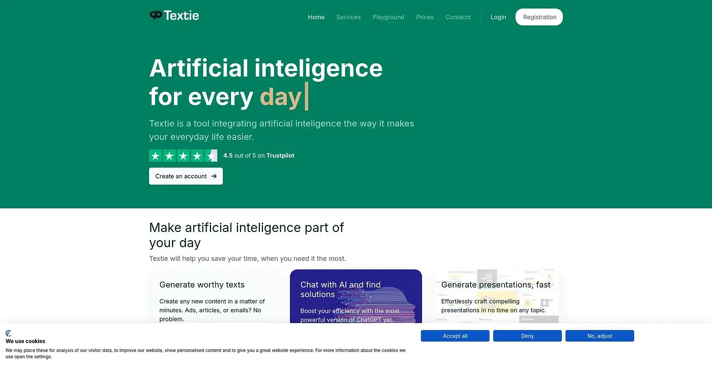 Screenshot of Textie AI