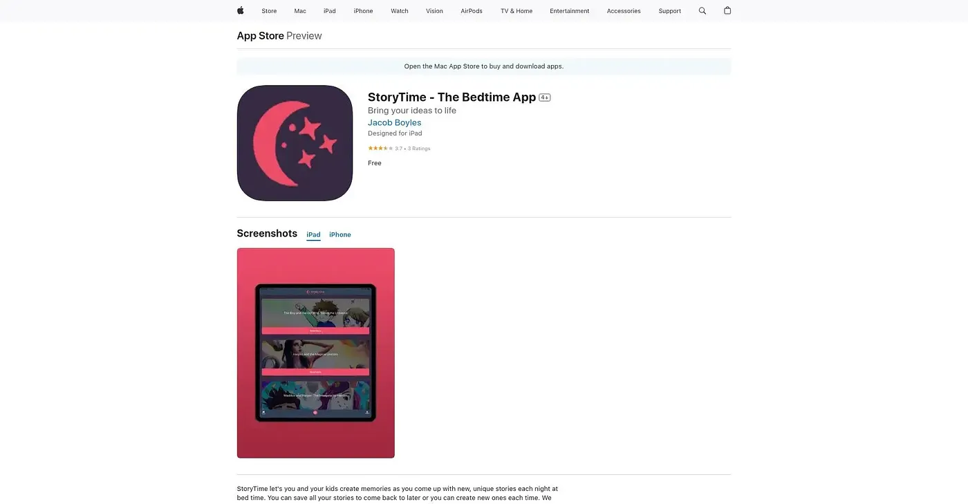 Screenshot of The Bedtime App