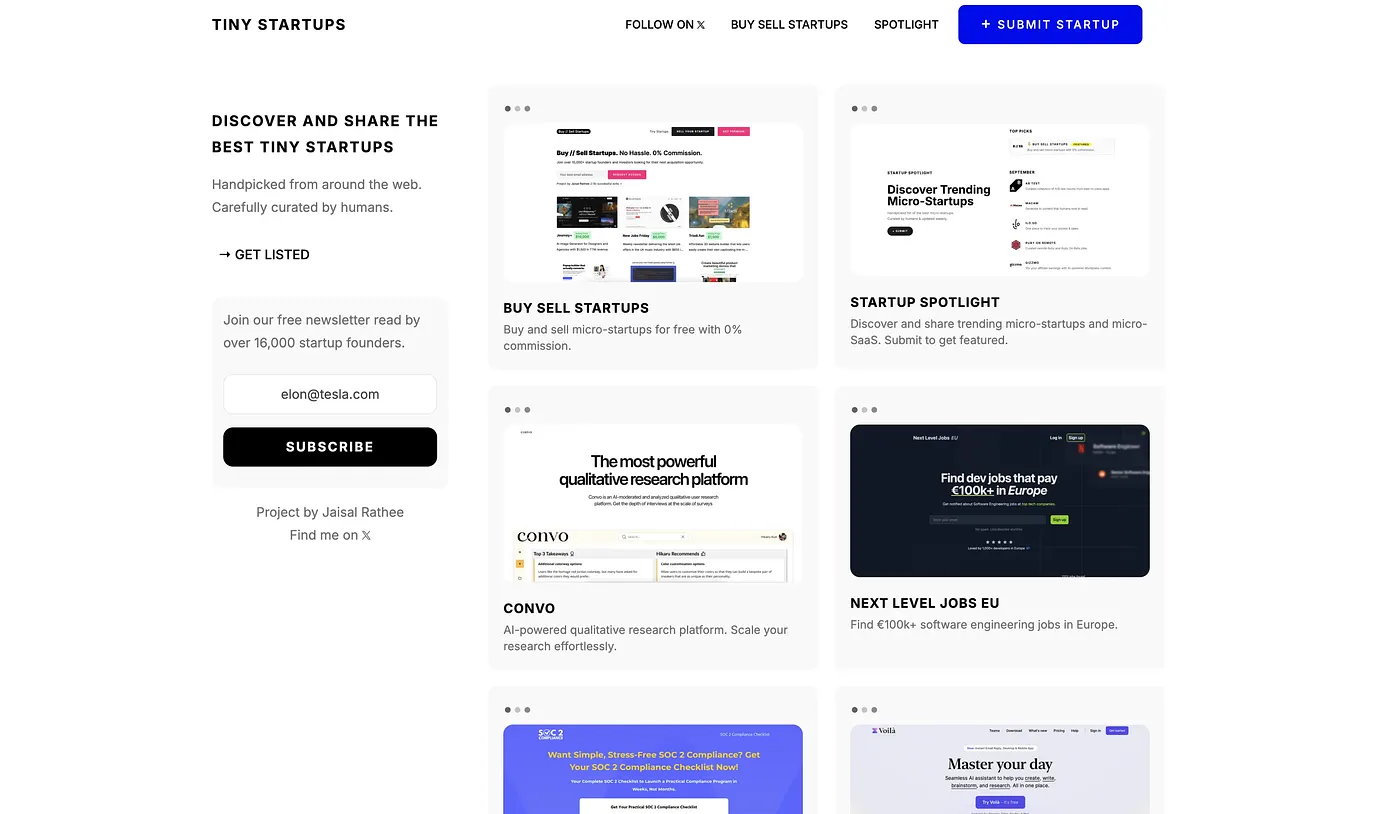 Screenshot of Tiny Startups