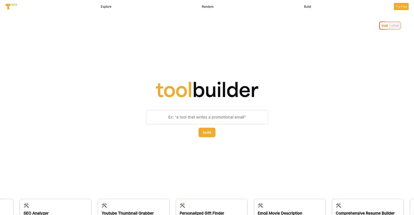 Screenshot of Tool Builder AI