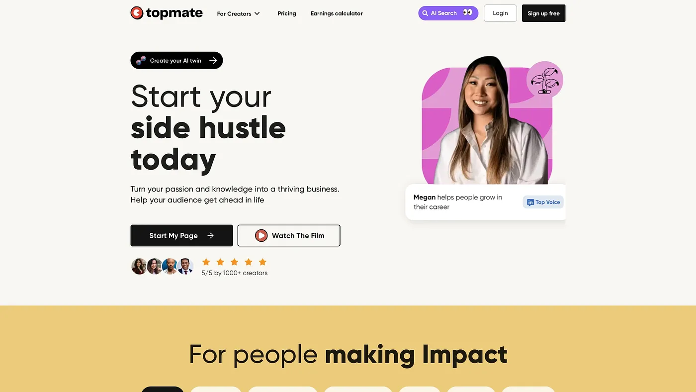 Screenshot of TopMate