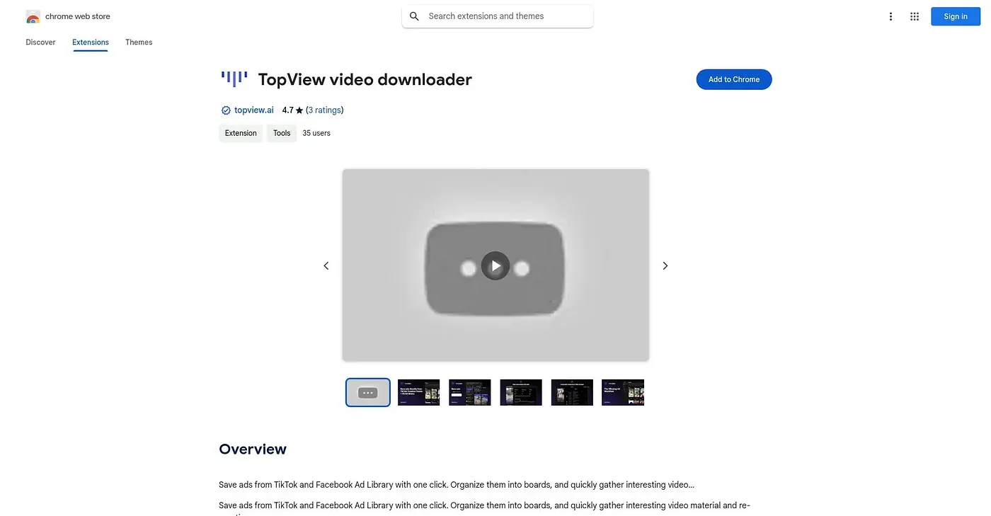 Screenshot of TopView Video Downloader Chrome Extension