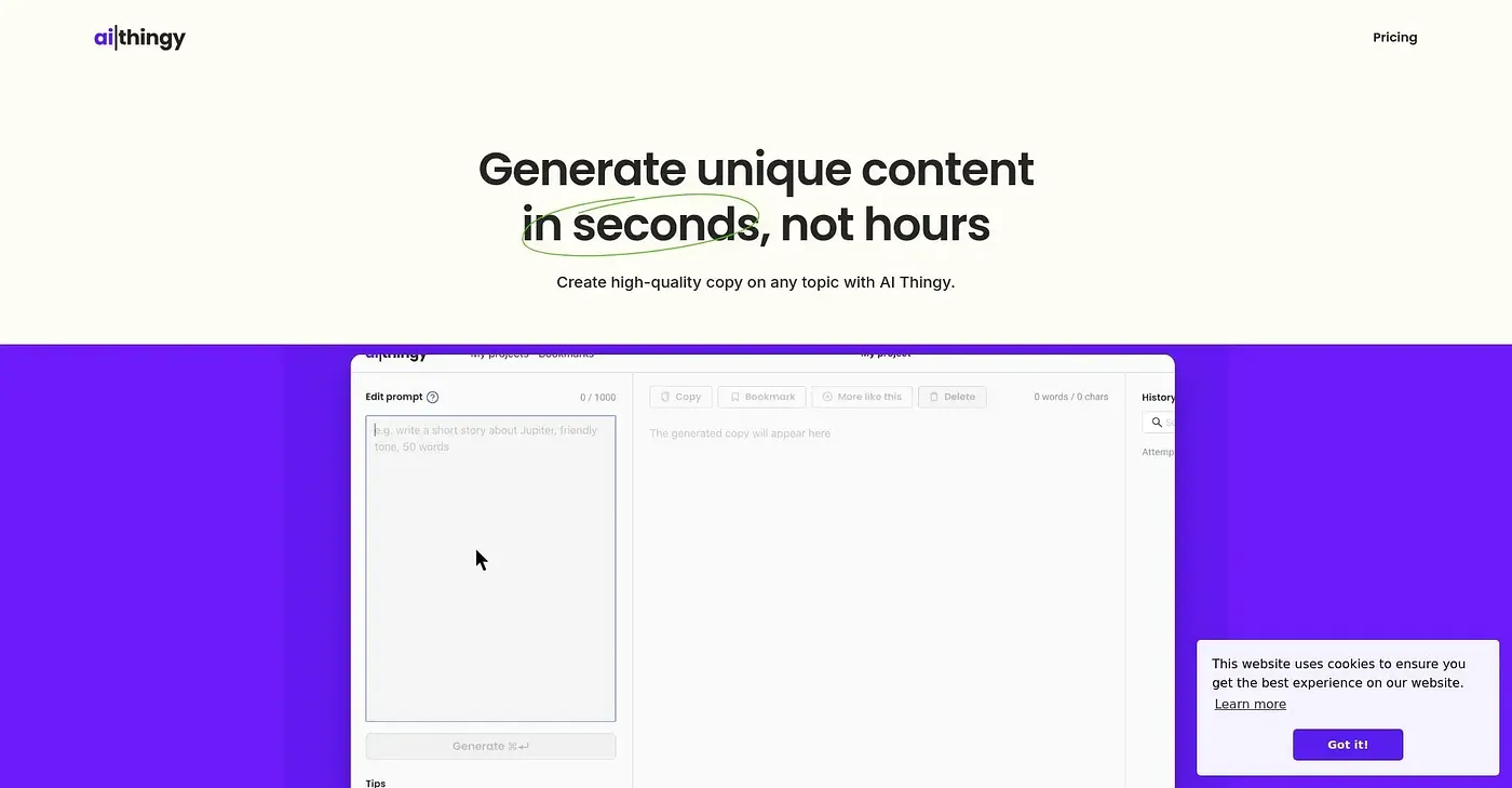 Screenshot of Aithingy