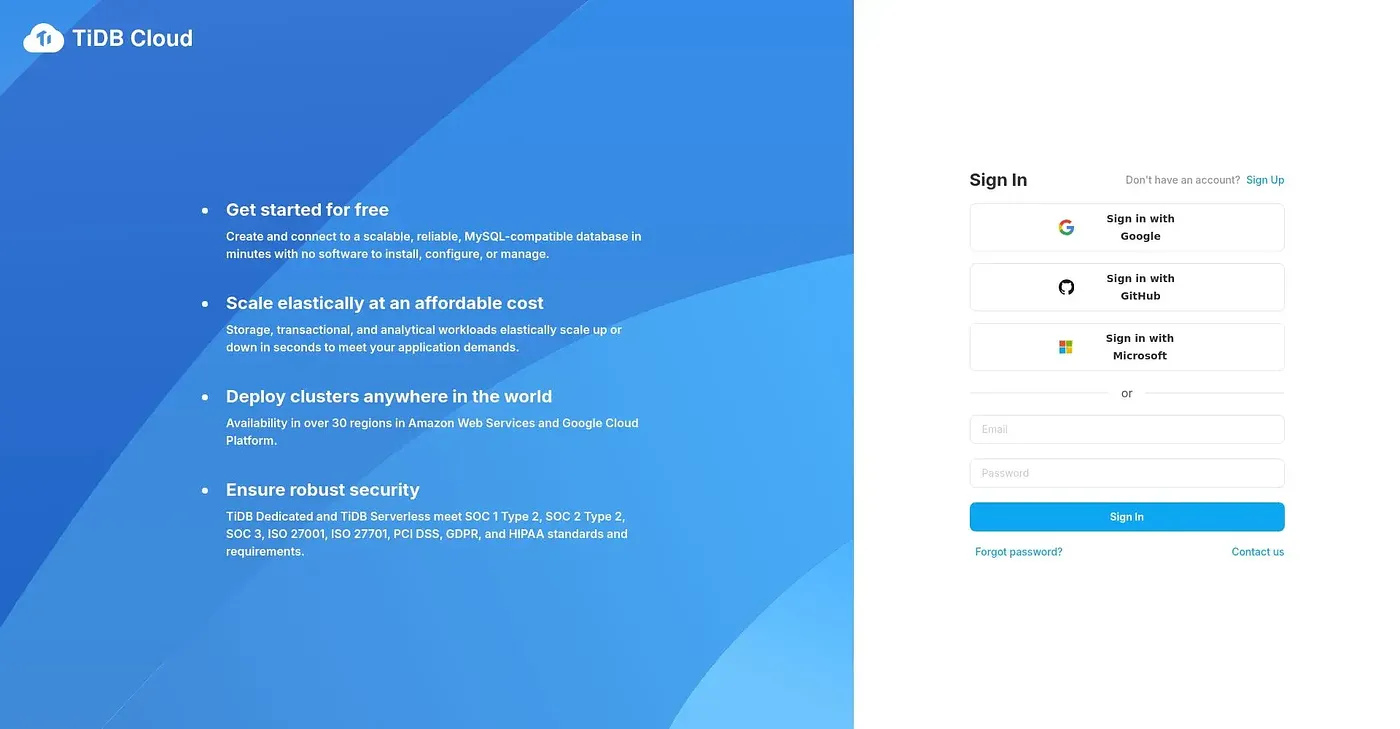 Screenshot of TiDB Cloud